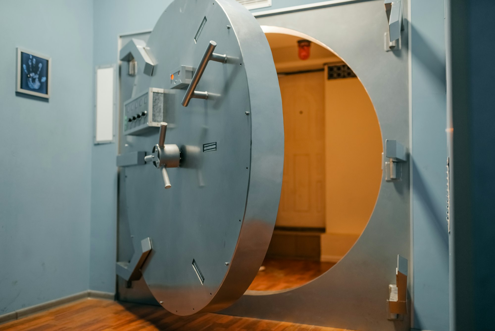 Bank security system, opened vault door